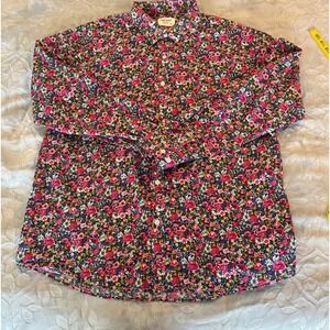 Tunevuse Men XL Regular Fit Floral Print Button Down Long Sleeve Shirt Blue Pink